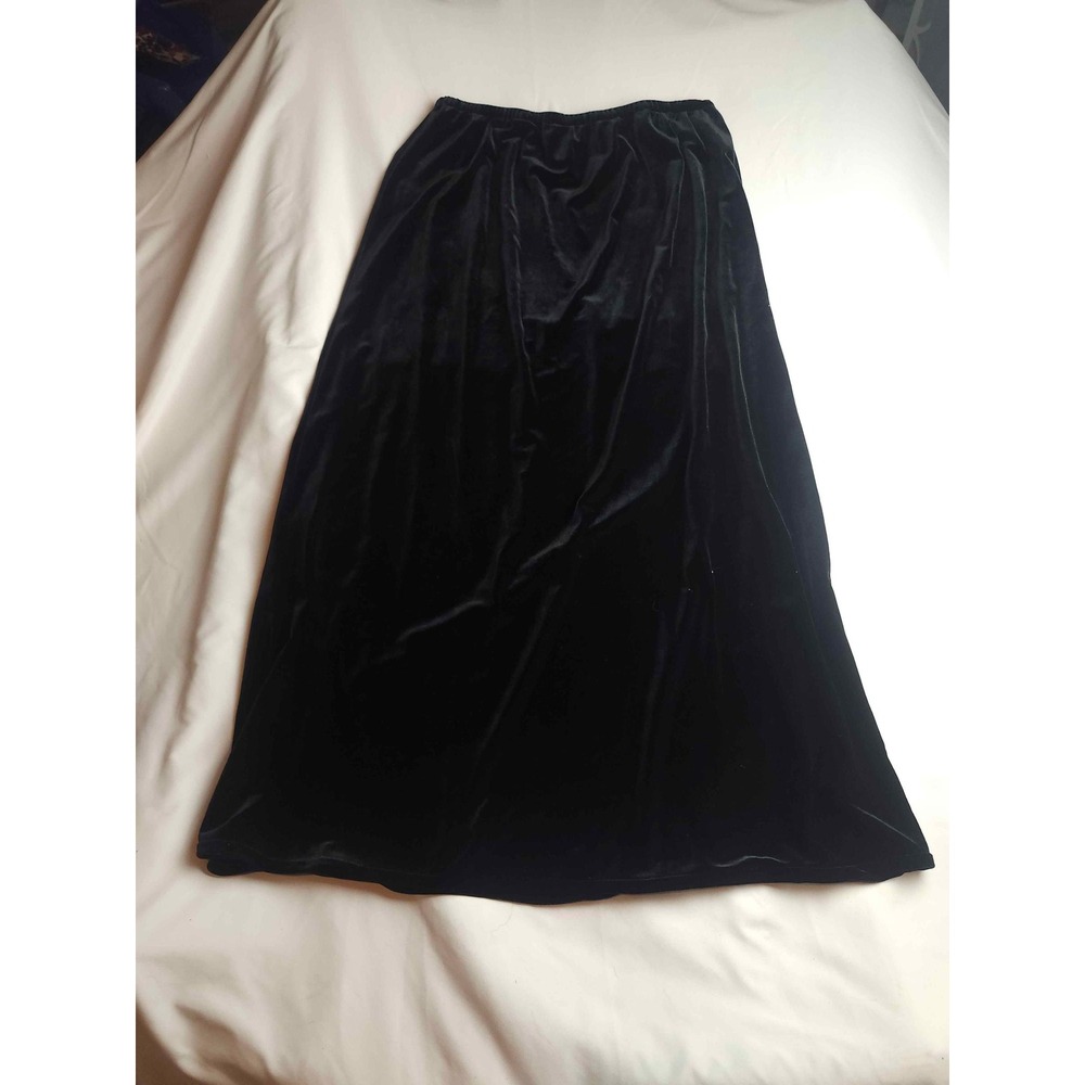 Coldwater Creek Black Velvet Maxi Skirt Large Elastic Waist Made in USA Holiday